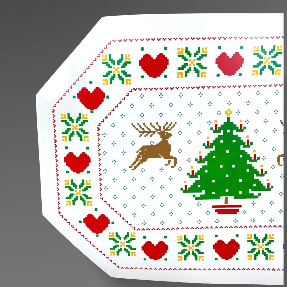 Christmas Pixel Vinyl Placemats Set of 8 Reindeer Tree 1984 Vintage